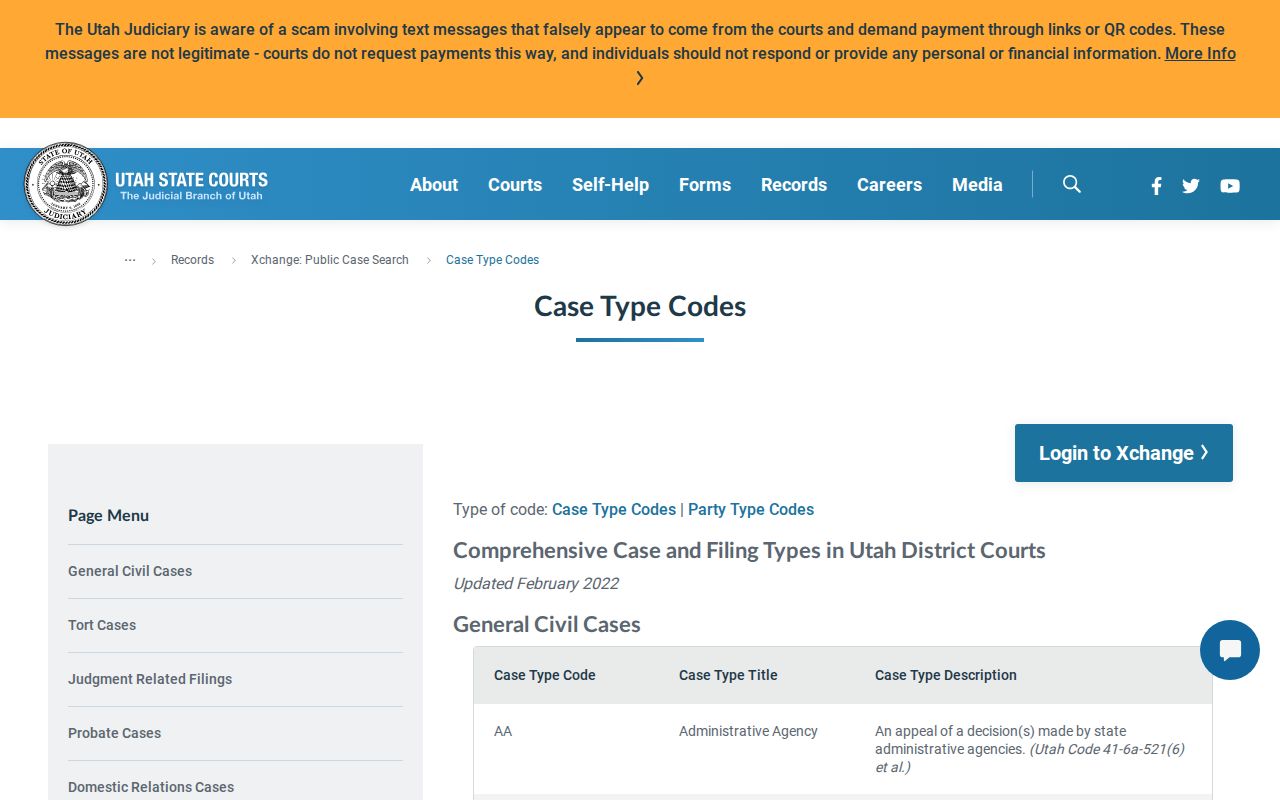 Summit County civil court docket case-type codes in Utah Xchange