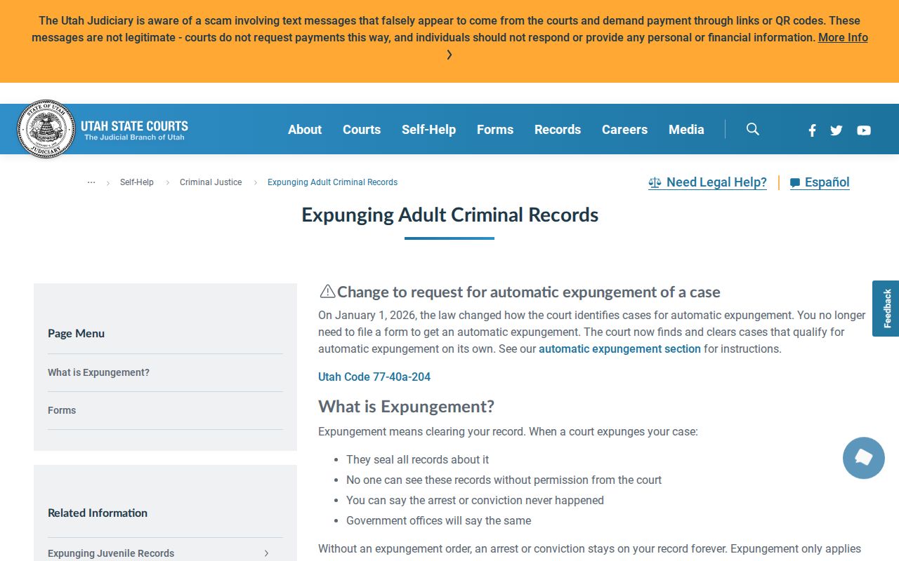 Utah Courts automatic expungement and Xchange visibility guidance for Summit County cases