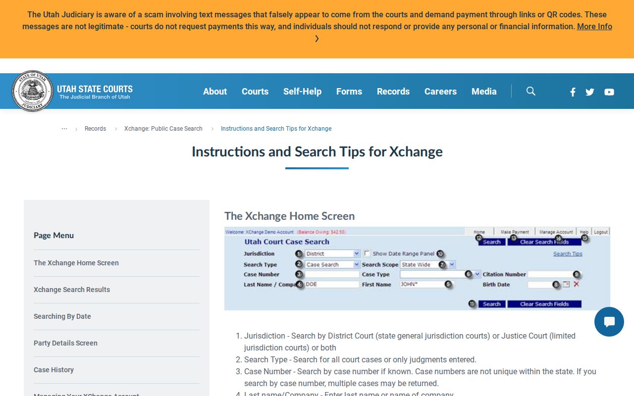 Summit County case search fields and history controls